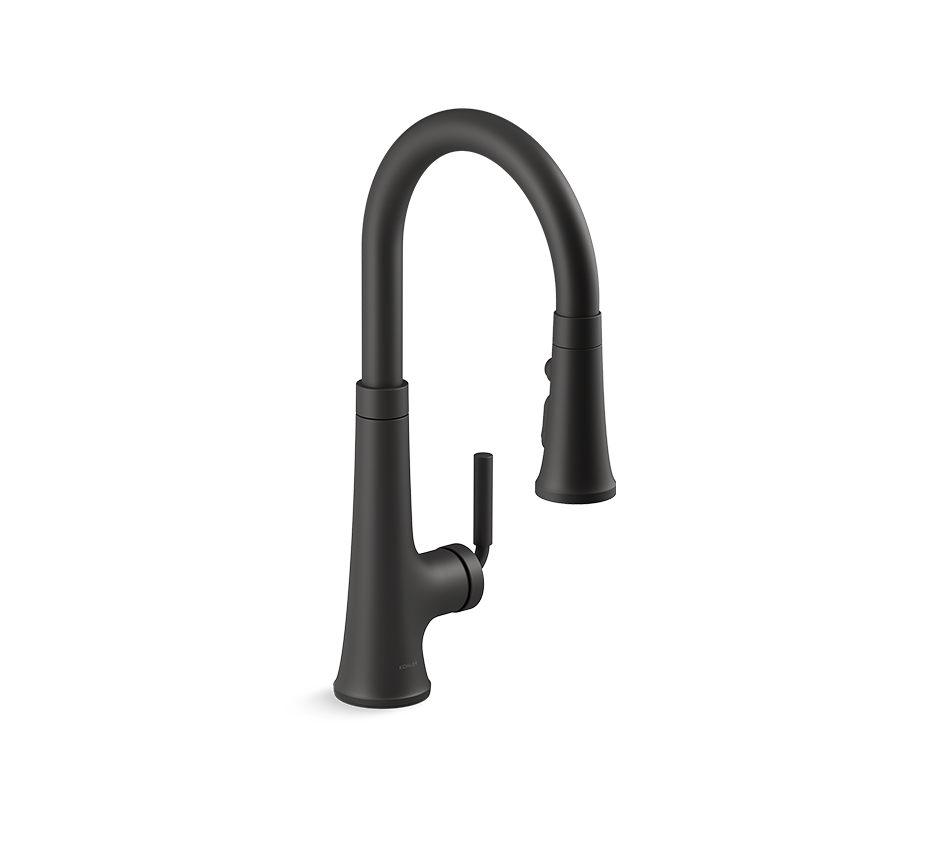 Loysa. Monocomando Cocina Negro Mate Pared Pico Alto 15 Cm